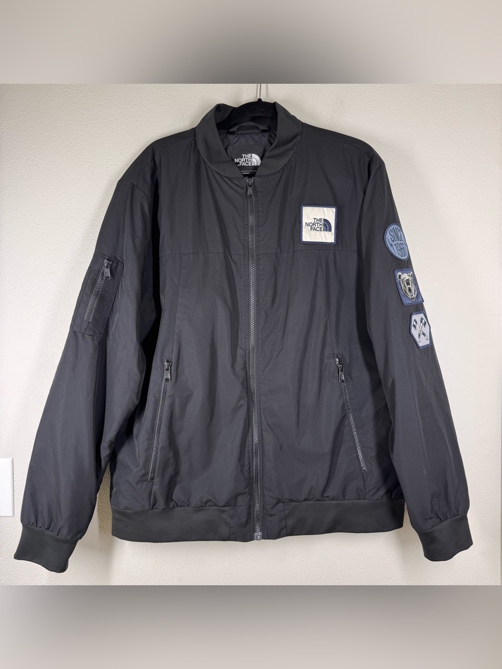 The North Face Flight Aviator Bomber Jacket Patches Quilted Black Mens XL